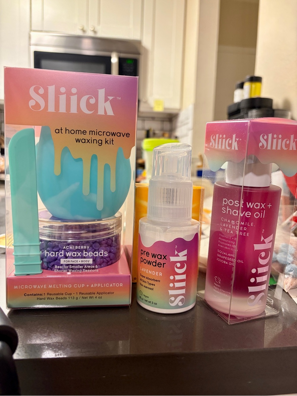 Sliick At-Home Microwave Waxing Kit with Pre-Wax Powder & Post Wax Oil